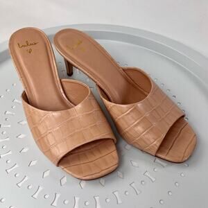 SHELLEY | lulus Square Toe Size 10 Kitten Heel Neutral Tan/Pink Leather Sandals